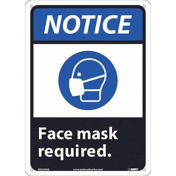 NMC - "Notice - Face Mask Required", 10" Wide x 14" High, Aluminum Safety Sign - Americas Industrial Supply