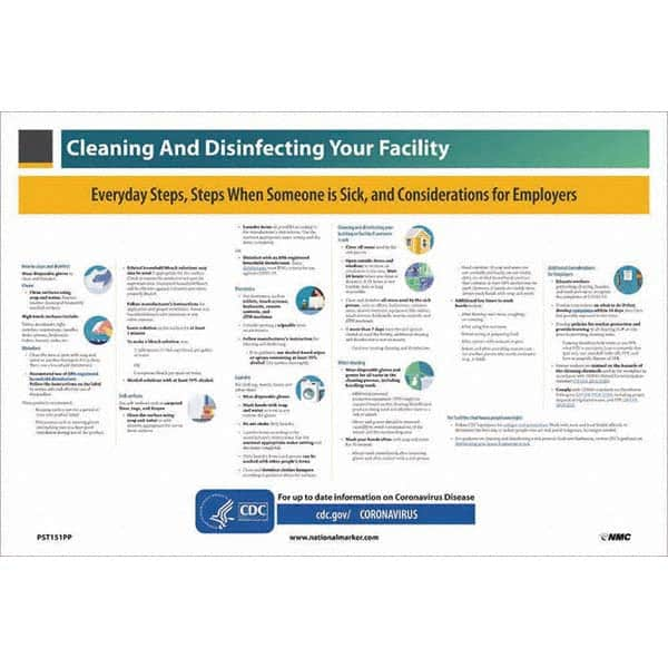 NMC - "COVID-19 - Cleaning and Disinfecting Your Facility", 18" Wide x 12" High, Paper Safety Sign - Americas Industrial Supply