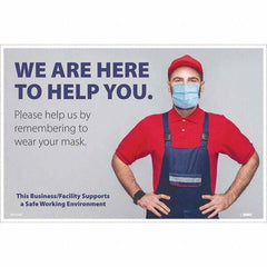 NMC - "COVID-19 - We Are Here To Help You", 18" Wide x 12" High, Vinyl Safety Sign - Americas Industrial Supply