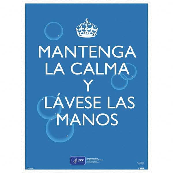 NMC - "COVID-19 - Mantenga La Calma Y L\xE1vese Las Manos", 18" Wide x 24" High, Paper Safety Sign - Americas Industrial Supply