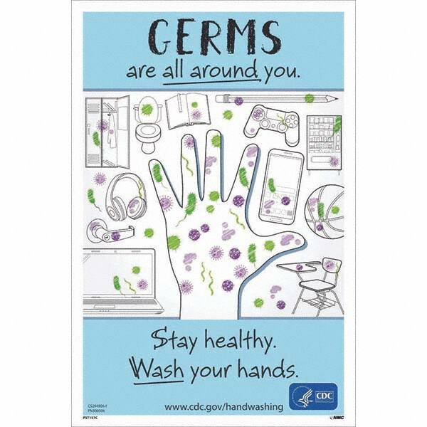 NMC - "COVID-19 - Germs Are All Around You", 12" Wide x 18" High, Vinyl Safety Sign - Americas Industrial Supply