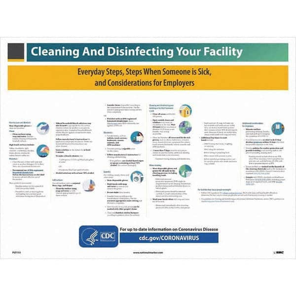 NMC - "COVID-19 - Cleaning and Disinfecting Your Facility", 24" Wide x 18" High, Paper Safety Sign - Americas Industrial Supply