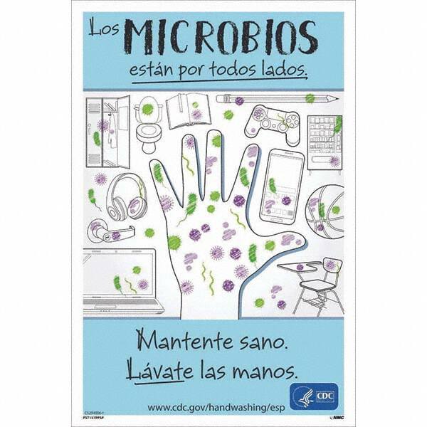 NMC - "COVID-19 - Los Microbios Est\xE1n Por Todos Lados", 12" Wide x 18" High, Paper Safety Sign - Americas Industrial Supply