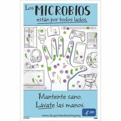 NMC - "COVID-19 - Los Microbios Est\xE1n Por Todos Lados", 12" Wide x 18" High, Paper Safety Sign - Americas Industrial Supply