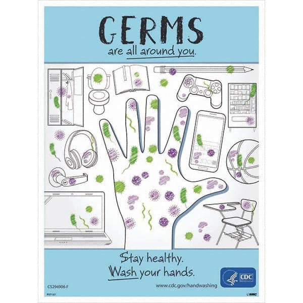 NMC - "COVID-19 - Germs Are All Around You", 18" Wide x 24" High, Paper Safety Sign - Americas Industrial Supply