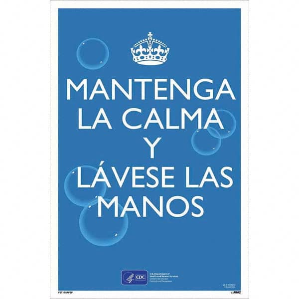 NMC - "COVID-19 - Mantenga La Calma Y L\xE1vese Las Manos", 12" Wide x 18" High, Paper Safety Sign - Americas Industrial Supply