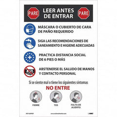 NMC - "COVID-19 - PARE - Leer Antes De Entrar", 12" Wide x 18" High, Paper Safety Sign - Americas Industrial Supply