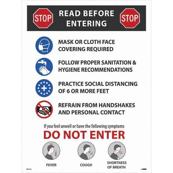 NMC - "COVID-19 - STOP - Read Before Entering", 18" Wide x 24" High, Paper Safety Sign - Americas Industrial Supply