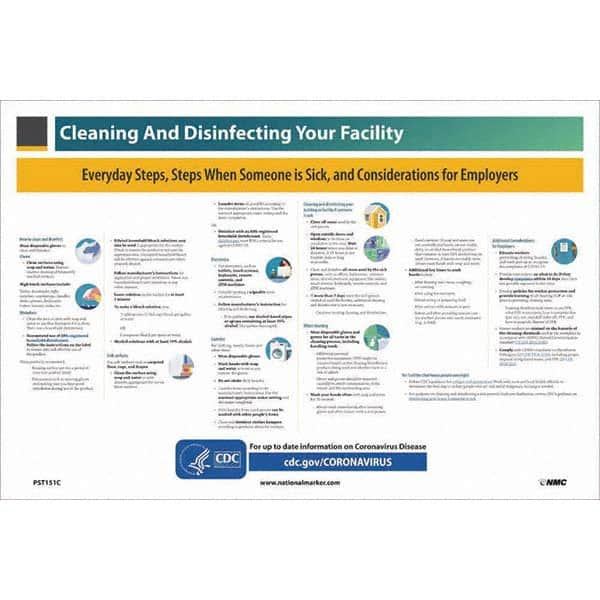 NMC - "COVID-19 - Cleaning and Disinfecting Your Facility", 18" Wide x 12" High, Vinyl Safety Sign - Americas Industrial Supply