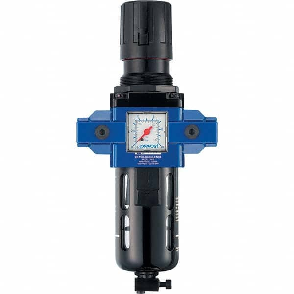 FRL Combination Unit: 1/2 NPT, Standard, 1 Pc Filter/Regulator with Pressure Gauge 106 SCFM, 145 Max psi, Polycarbonate Bowl, Manual Drain