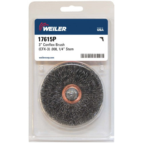 3″ Stem-Mounted Crimped Wire Wheel, .008″ Steel Fill, 1/4″ Stem, Retail Pack - Americas Industrial Supply