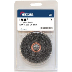 3″ Stem-Mounted Crimped Wire Wheel, .008″ Steel Fill, 1/4″ Stem, Retail Pack - Americas Industrial Supply