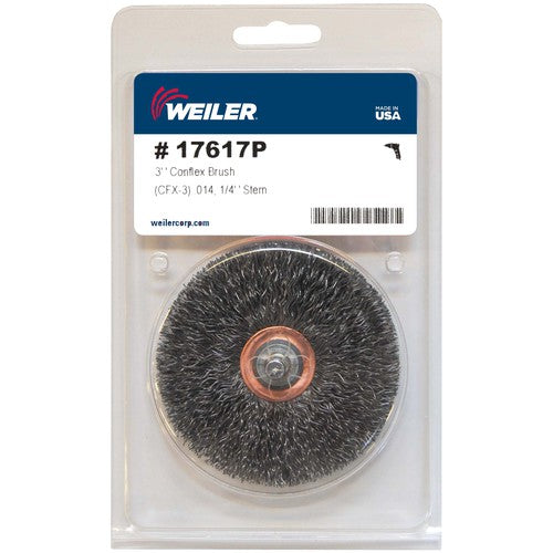 3″ Stem-Mounted Crimped Wire Wheel, .014″ Steel Fill, 1/4″ Stem, Retail Pack - Americas Industrial Supply