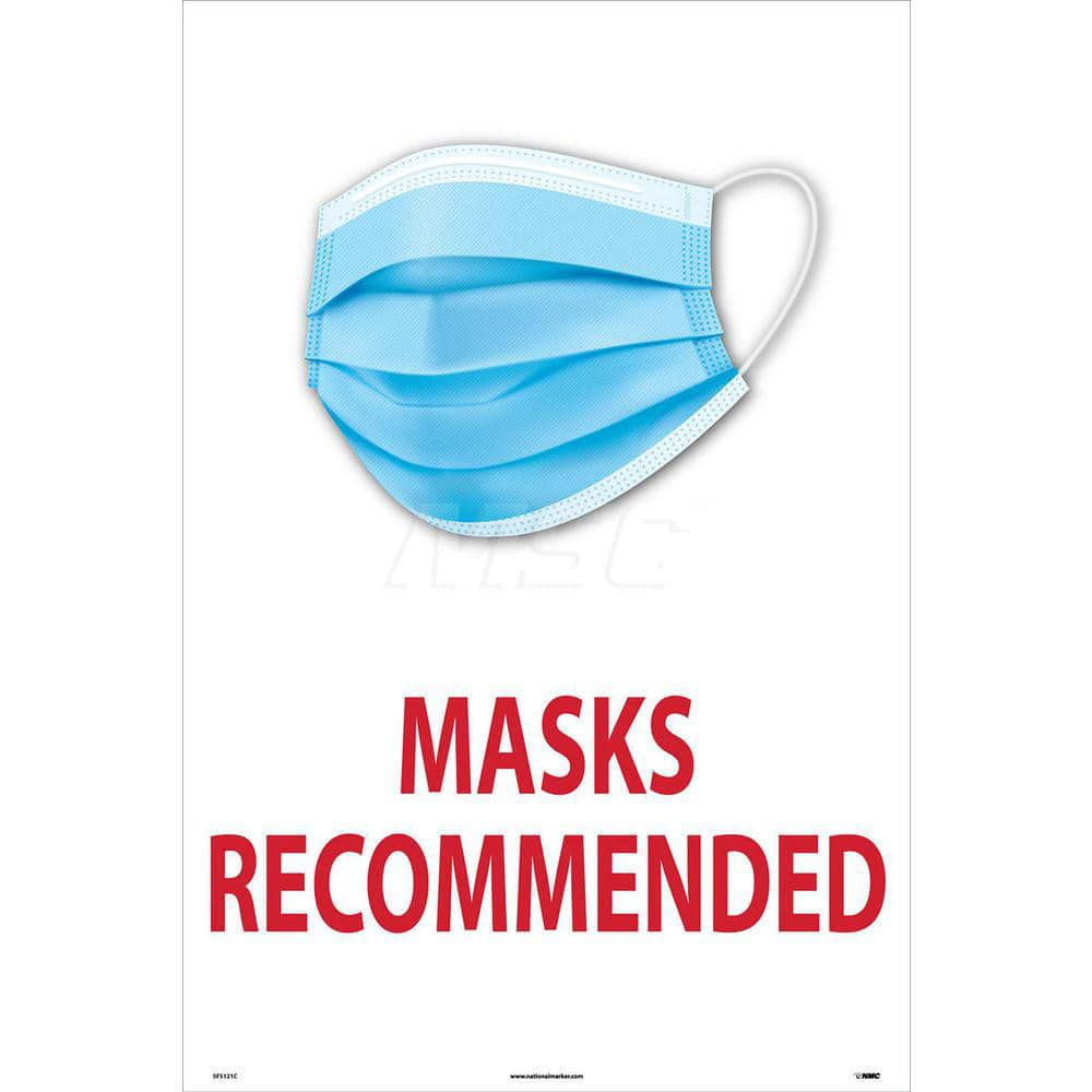 Security & Admittance Sign: ″MASK RECOMMENDED″ Plastic, Wall Mount, 36″ High