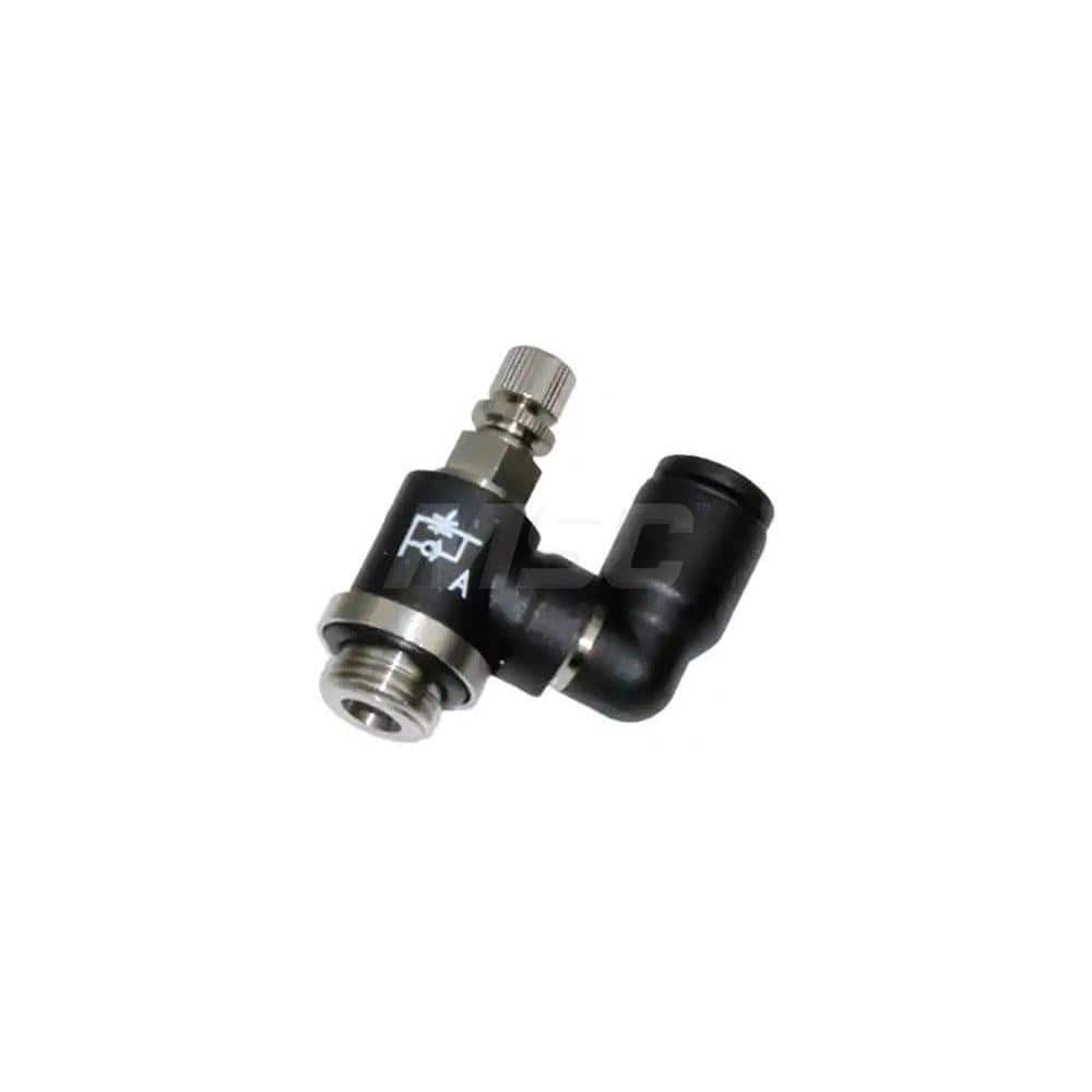 Air Flow Control Valve: Miniature Swivel Outlet Flow Control, 6mm Tube OD, 145 Max psi Nickel-Plated Brass Nitrile Butadiene Rubber Stainless Steel & Technical Polymer, 1/8 Male