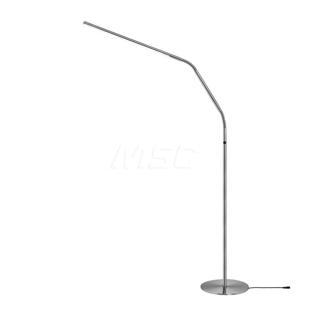 Task Light: LED, 28.7401″ Reach, Gooseneck Arm, Free Standing, Silver 15V, 13 Watts