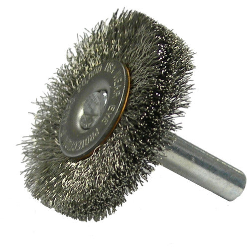 1-1/2″ Stem-Mounted Crimped Wire Radial Wheel, .0118″ Stainless Steel Fill, 1/4″ Stem - Americas Industrial Supply