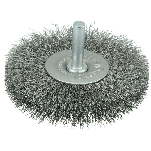 3″ Stem-Mounted Crimped Wire Radial Wheel, .008″ Stainless Steel Fill, 1/4″ Stem - Americas Industrial Supply
