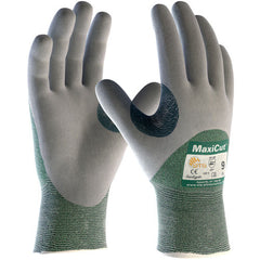 ‎18-575/S Gloves for Cut Protection - MaxiCut - Green 15G Eng Yarn Shell - Gray 3/4 Nitrile MicroFoam Grip - A2 - Exact Industrial Supply