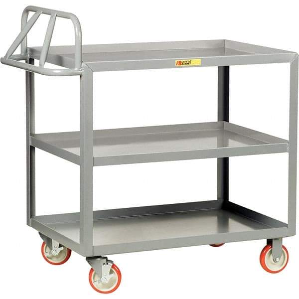 Little Giant - 1,200 Lb Capacity, 30" Wide x 48" Long x 35" High Cart - 3 Shelf, Steel, Polyurethane Casters - Americas Industrial Supply