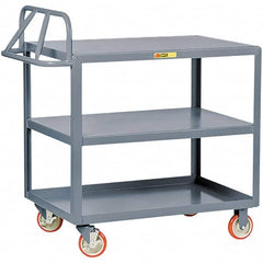 Little Giant - 1,200 Lb Capacity, 30" Wide x 48" Long x 35" High Cart - 3 Shelf, Steel, Polyurethane Casters - Americas Industrial Supply