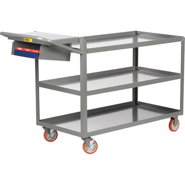 Little Giant - 1,200 Lb Capacity, 18" Wide x 32" Long x 35" High Order Picking Cart - 3 Shelf, Steel, 2 Rigid/2 Swivel Casters - Americas Industrial Supply