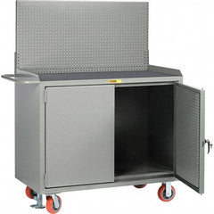 Little Giant - 3,600 Lb Capacity, 2 Shelf, 2 Door Mobile Bench Cabinet with Pegboard Panel Doors - 41" Wide x 24" Deep x 43" High, Steel, Gray - Americas Industrial Supply