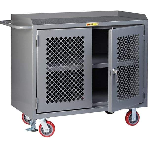 Little Giant - 3,600 Lb Capacity, 3 Shelf, 2 Door Mobile Cabinet Bench - 41" Wide x 24" Deep x 43" High, Steel, Gray - Americas Industrial Supply