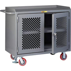 Little Giant - 3,600 Lb Capacity, 3 Shelf, 2 Door Mobile Cabinet Bench - 41" Wide x 24" Deep x 43" High, Steel, Gray - Americas Industrial Supply