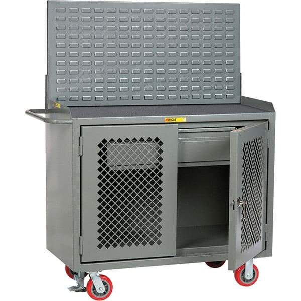 Little Giant - 3,600 Lb Capacity, 2 Shelf, 1 Drawer, 2 Door Mobile Bench Cabinet with Louvered Panel - 41" Wide x 24" Deep x 43" High, Steel, Gray - Americas Industrial Supply