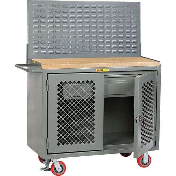 Little Giant - 3,600 Lb Capacity, 2 Shelf, 1 Drawer, 2 Door Mobile Bench Cabinet with Louvered Panel - 41" Wide x 24" Deep x 43" High, Steel, Gray - Americas Industrial Supply
