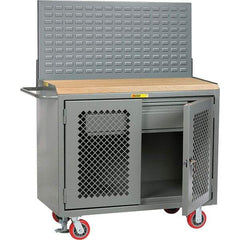 Little Giant - 3,600 Lb Capacity, 2 Shelf, 1 Drawer, 2 Door Mobile Bench Cabinet with Louvered Panel - 41" Wide x 24" Deep x 43" High, Steel, Gray - Americas Industrial Supply