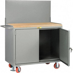 Little Giant - 3,600 Lb Capacity, 2 Shelf, 2 Door Mobile Bench Cabinet with Pegboard Panel Doors - 41" Wide x 24" Deep x 43" High, Steel, Gray - Americas Industrial Supply