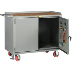 Little Giant - 3,600 Lb Capacity, 2 Shelf, 2 Door Mobile Bench Cabinet with Pegboard Panel Doors - 41" Wide x 24" Deep x 43" High, Steel, Gray - Americas Industrial Supply