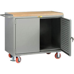 Little Giant - 3,600 Lb Capacity, 2 Shelf, 2 Door Mobile Bench Cabinet with Louvered Panel - 41" Wide x 24" Deep x 43" High, Steel, Gray - Americas Industrial Supply