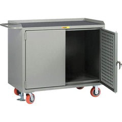 Little Giant - 3,600 Lb Capacity, 2 Shelf, 2 Door Mobile Bench Cabinet with Louvered Panel - 41" Wide x 24" Deep x 43" High, Steel, Gray - Americas Industrial Supply
