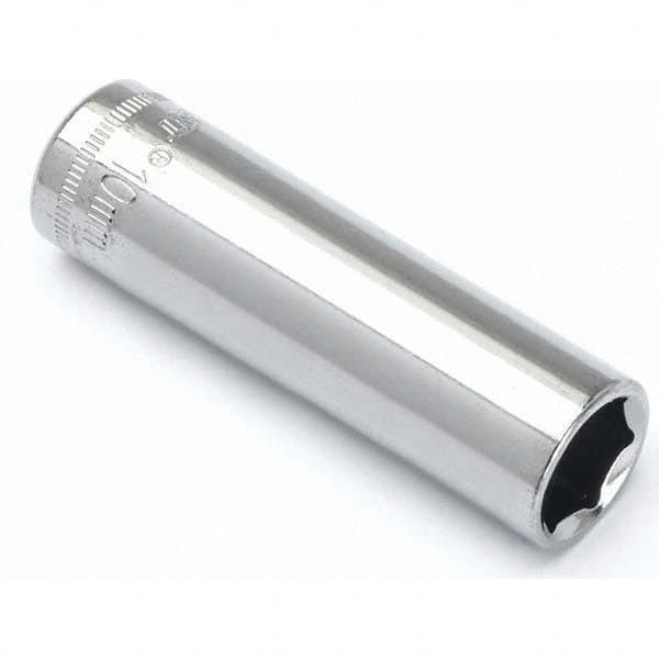 Deep Hand Socket: 1/4″ Drive, 10 mm Socket, 6-Point 2″ OAL, Polished