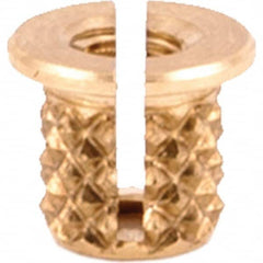 Press Fit Threaded Inserts; Product Type: Flanged; For Material Type: Plastic; Material: Brass; System of Measurement: Inch; Overall Length (Decimal Inch): 0.1560; Thread Size: #2-56; Insert Diameter (Decimal Inch): 0.1870; Hole Diameter (Decimal Inch): 0