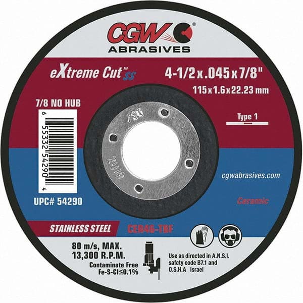 CGW Abrasives - Cutoff Wheels Tool Compatibility: Angle Grinders Wheel Diameter (Inch): 4-1/2 - Americas Industrial Supply