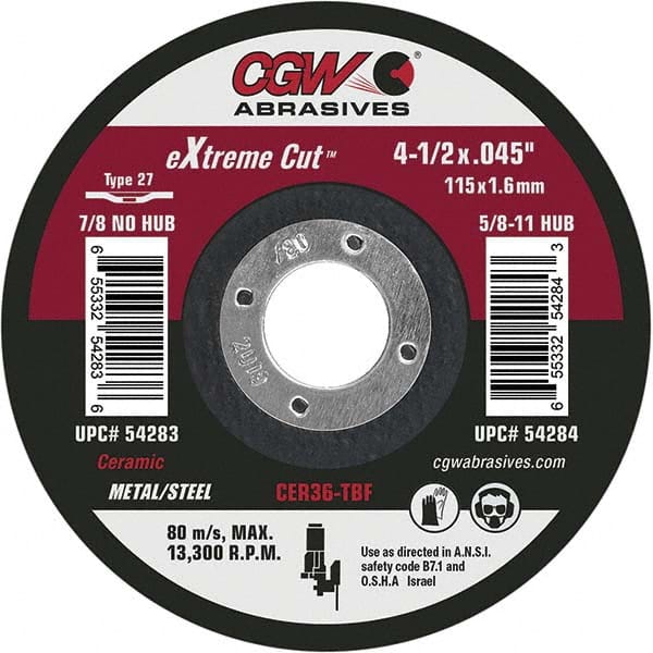 CGW Abrasives - Cutoff Wheels Tool Compatibility: Angle Grinders Wheel Diameter (Inch): 4-1/2 - Americas Industrial Supply