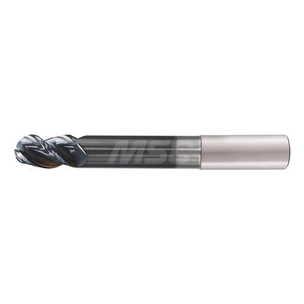 Ball End Mill: 0.25″ Dia, 4 Flute, Solid Carbide 4″ OAL, 1/4″ Shank Dia, 38 ° Helix, TiAlCN Coated, Single End, Series Flash Solid