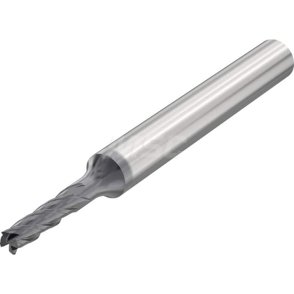Corner Radius End Mill: 0.1181″ Dia, 4 Flutes, Solid Carbide 35 ° Helix, SIRON-A Coated, Corner Chamfer End, Series JSE514
