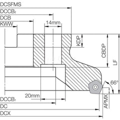 Kyocera MFPN 66160R11TMG Metric Bore Diameter, Fine Pitch, 11 Flute, 66 Degree Face Mill with a 160.00mm Cutting Diameter for Facing Applications