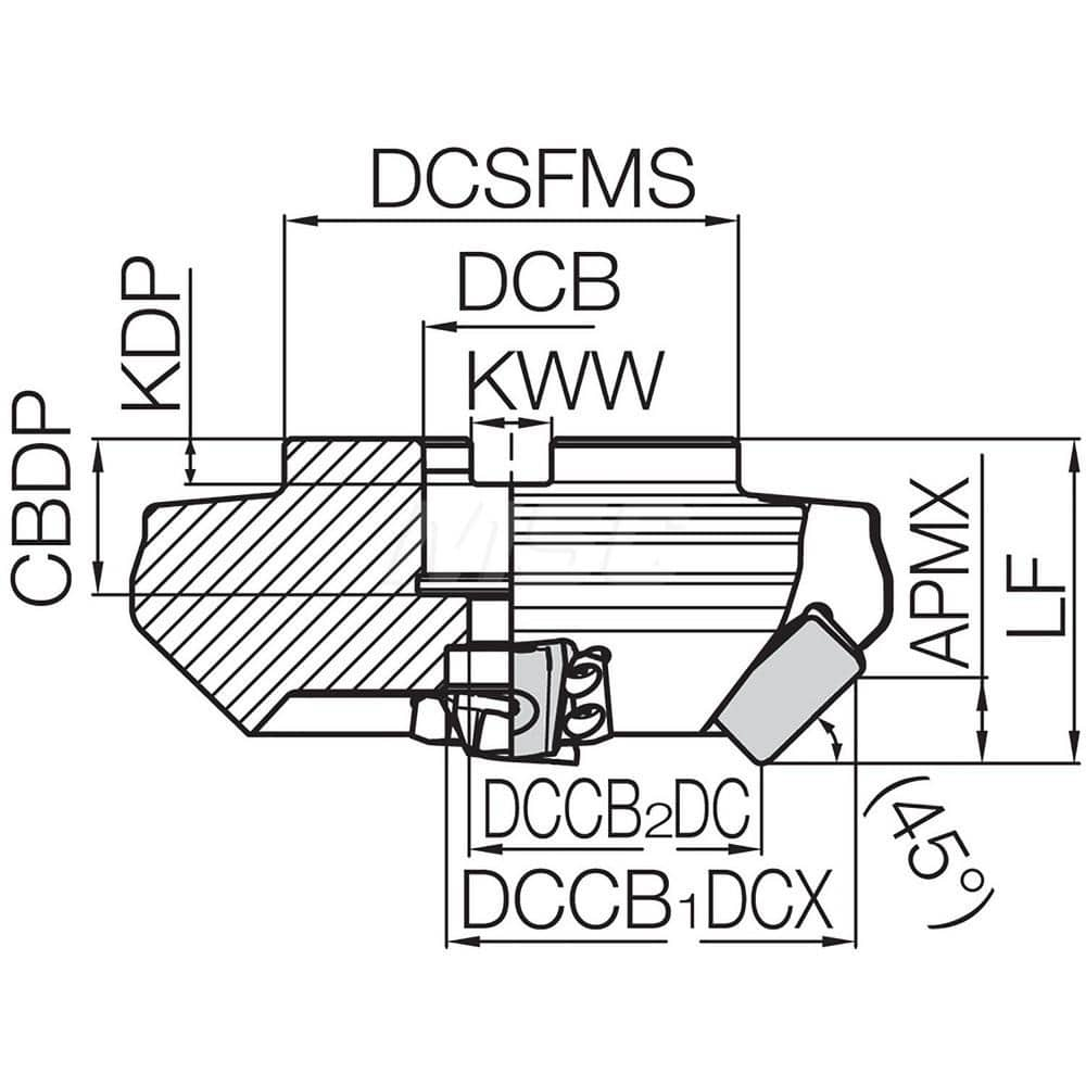 Kyocera MFLN 45080R4T Inch Bore Diameter, Standard Pitch, 4 Flute, 45 Degree Face Mill with a 80.00mm Cutting Diameter for Shouldering, Facing, Chamfering Applications