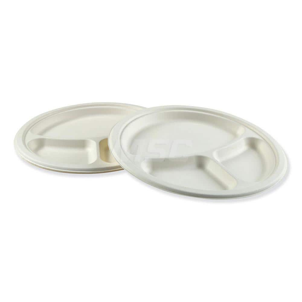 Plate & Tray: 10″ Dia, Bagasse, White, Solid