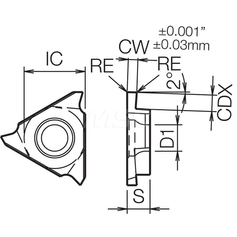 Grooving Insert: GBA32N PR1215, Solid Carbide Megacoat, Right Hand, 1.98 mm Cutting Width, 2.5 mm Max Depth, Series GBA