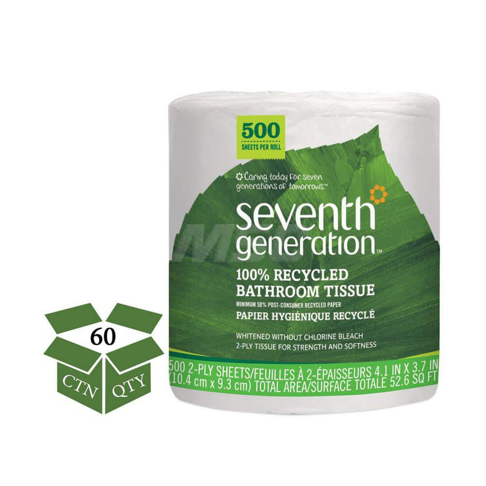 Bathroom Tissue: Standard Roll, Recycled Fiber, 2-Ply, White 4″ Sheet Length, 3.7″ Sheet Width, 500 Sheets