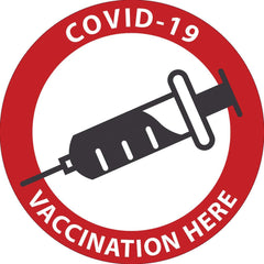 NMC - Safety & Facility Labels; Message Type: COVID-19; Safety ; Legend: COVID-19 Vaccine Available ; Graphic: Message & Graphic ; Material Type: Vinyl; Vinyl ; Color: Red; White; Black ; Graphic Type: Circle - Exact Industrial Supply