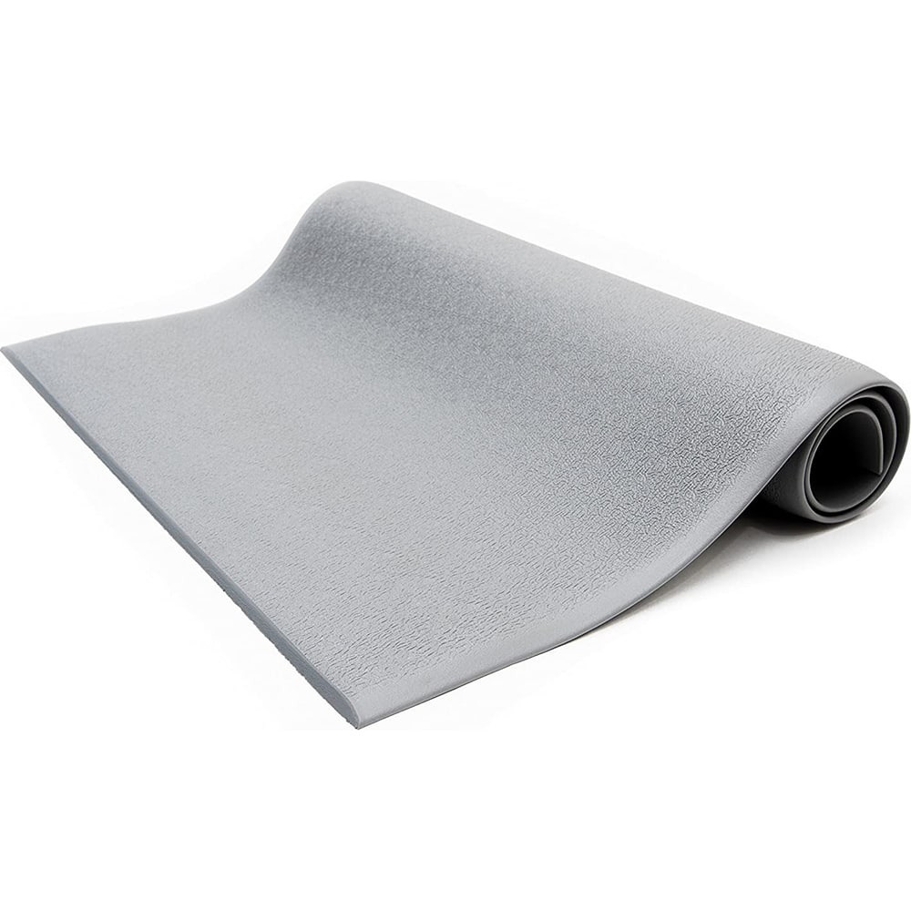 Anti-Fatigue Mat: 12' Length, 3' Wide, 3/8″ Thick, Vinyl, Beveled Edge, Light-Duty Textured, Gray, Dry