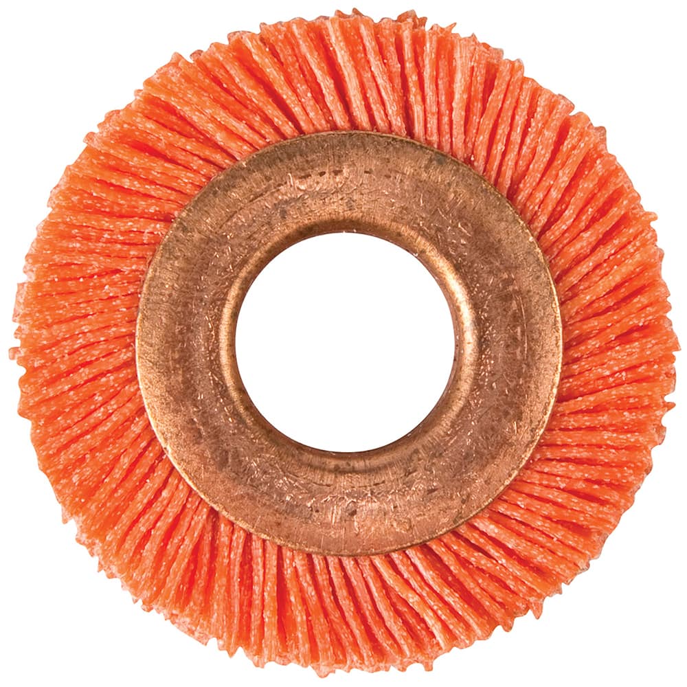 Norton - Wheel Brushes; Outside Diameter (Inch): 1-1/2 ; Arbor Hole Size (Inch): 1/2 ; Wire Type: Crimped ; Fill Material: Nylon ; Face Width (Inch): 3/16 ; Trim Length (Inch): 1/4 - Exact Industrial Supply